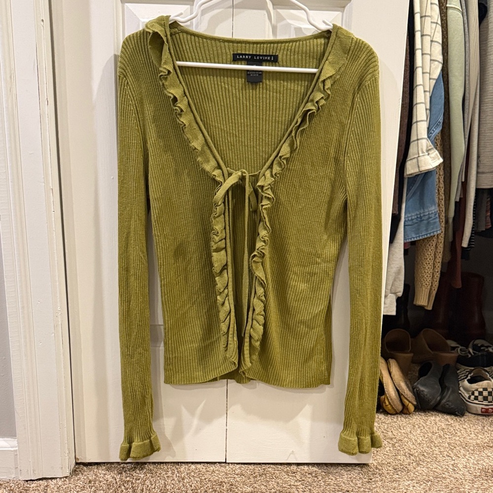 Olive Green Ruffle Trim Top